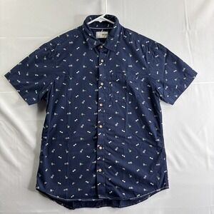 Sunrise Kingdom Men's Medium Hawaiian Button Down Navy Blue Short Sleeve Shirt